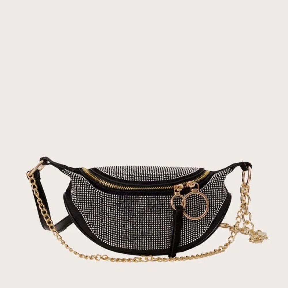 Black Rhinestone Fanny Pack